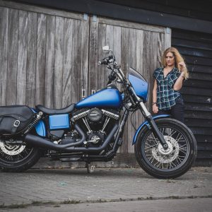Vinyl wrapped Harley-Davidson motorcycle matt metallic blue