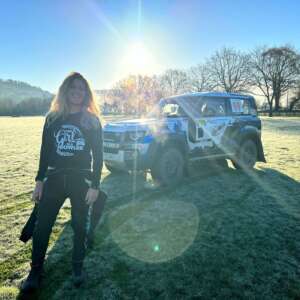 The Girl on a bike Land rover bowler defender rally car (1)