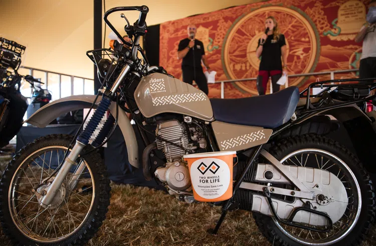 Motorcycle gear and memorabilia on auction display