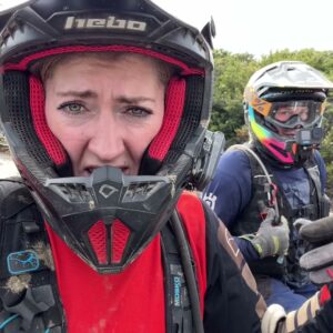 Vanessa Ruck and Kerry in motorcycle helmets during their Tasmania riding adventure